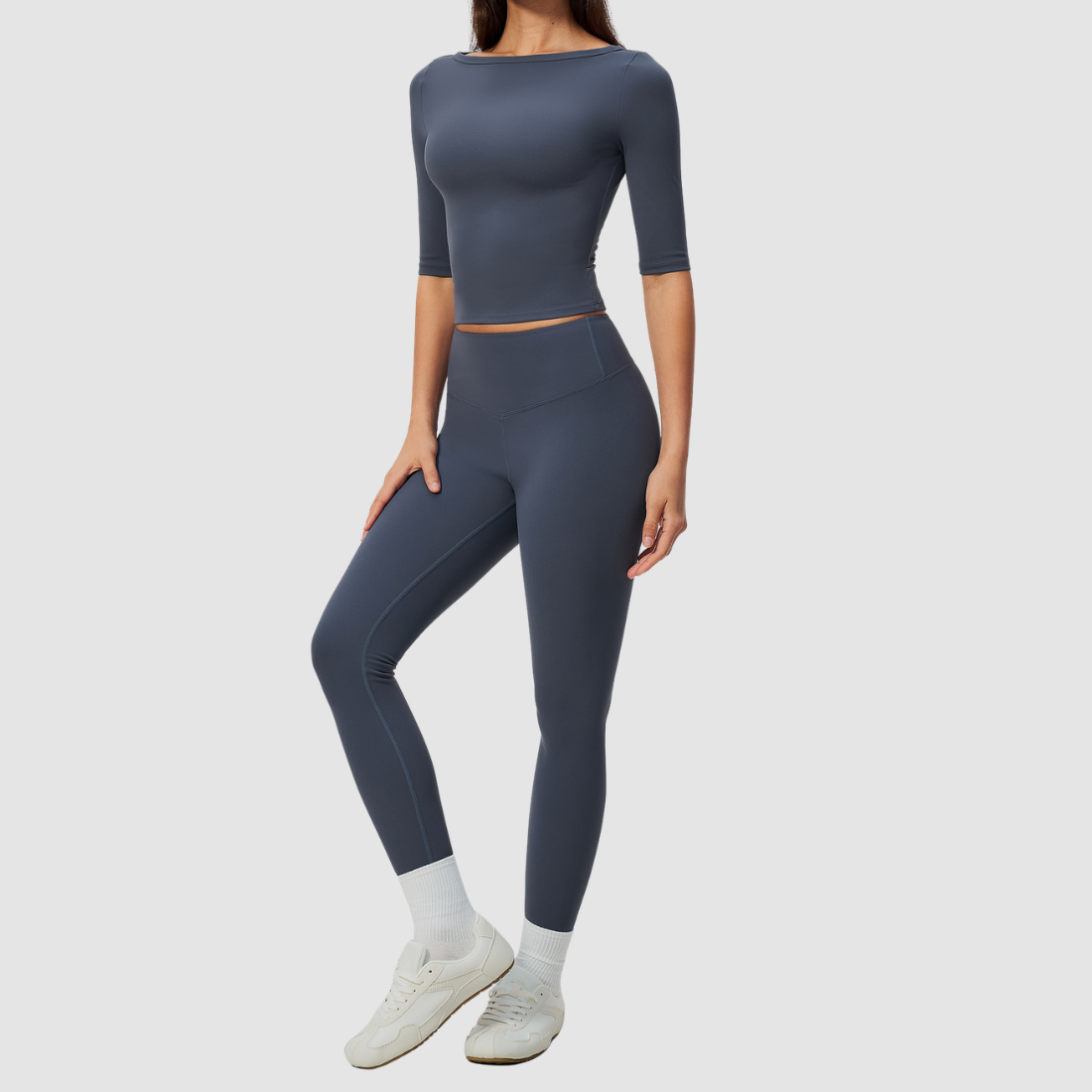 Wholesale Women’s Mid-Sleeve Top & High-Waist Leggings Yoga Set