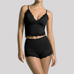 Wholesale Women's Lace V-Neck Cami Yoga Set – Built-in Bra High Waist Shorts Lounge Set