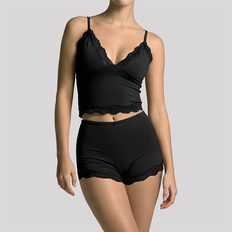 Wholesale Women's Lace V-Neck Cami Yoga Set – Built-in Bra High Waist Shorts Lounge Set