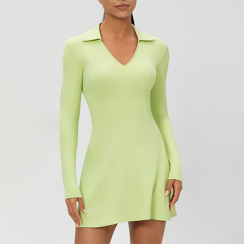Wholesale Women's Long Sleeve V-Neck Tennis Dress – Quick-Dry Slim Fit Athletic Dress