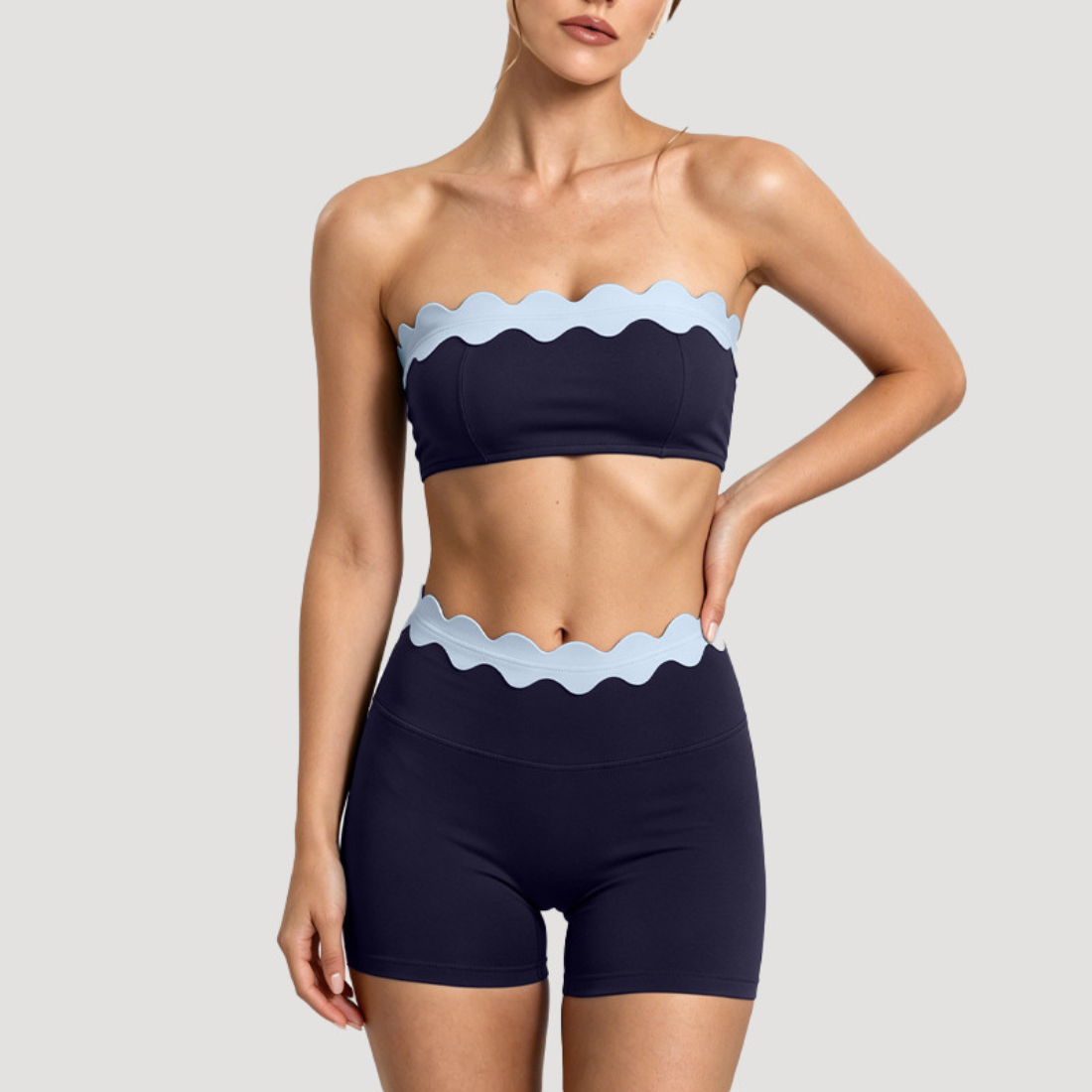 Women's Activewear Padded Color-Block Sports Bra & High-Waist Shorts Yoga Set