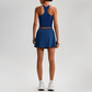 Wholesale Sleeveless Sports Top & Pleated Tennis Skirt Set – Quick-Dry Athletic 2-Piece with Built-In Shorts