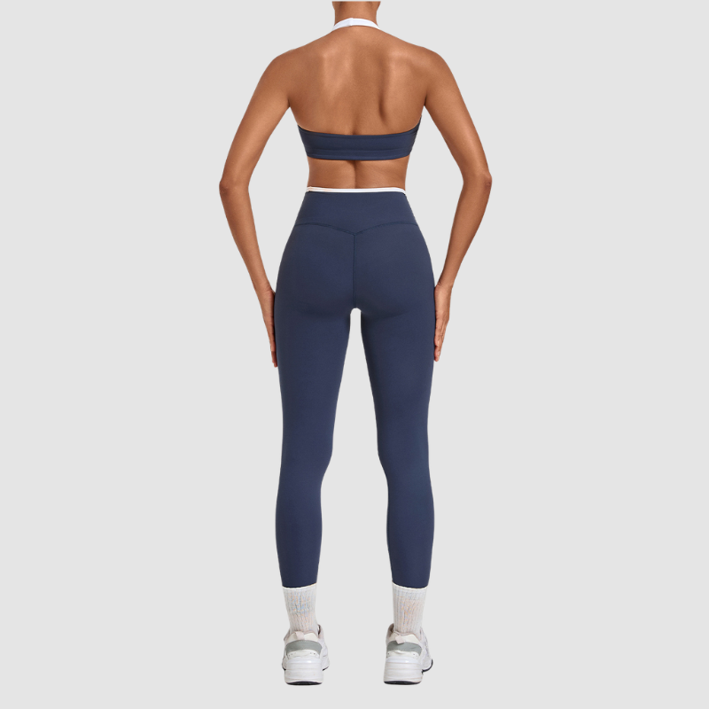 Wholesale Halter Neck Colorblock Yoga Set Sports Bra & Leggings – Naked Feel with Pocket