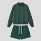 Semi-High Neck Top + Drawstring Shorts 2-piece set