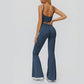 Sports vest with U-shaped+High waisted sports flared pants 2-piece set