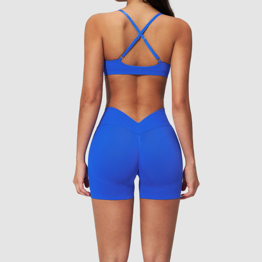 Wholesale Seamless Cross-Back Sports Bra & High-Waist Biker Shorts Set – Quick-Dry Yoga 2-Piece
