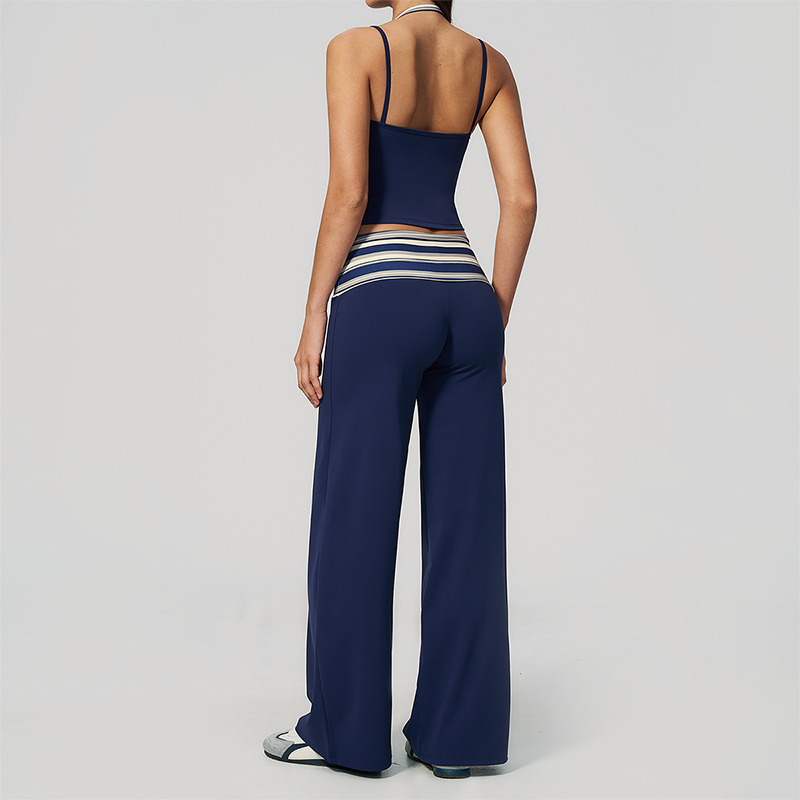 Wholesale Women's Polka Dot & Stripe Yoga Set Tank Top & Wide-Leg Pants w/ Chest Pad