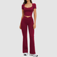 Wholesale square-neck crop top + high-waisted flared pants