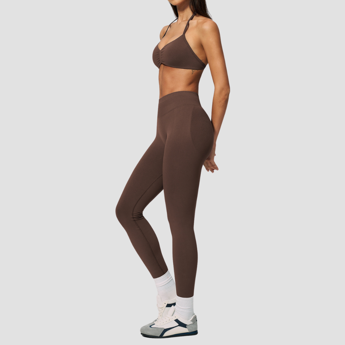 Wholesale Women's Seamless Yoga Set: Strappy Sports Bra & Leggings – High-Stretch w/ Chest Pad
