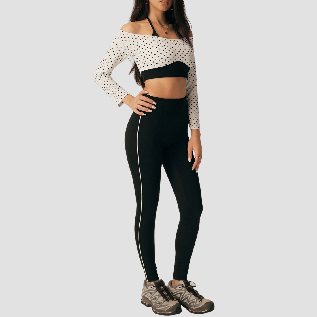 Wholesale Women's Bare-skin Feel Long-Sleeve Tops+Hip-lift Cropped Pants Yoga Set