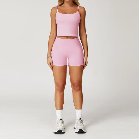 Brushed Thin straps tank top + High-Waist shorts 2-Piece Set