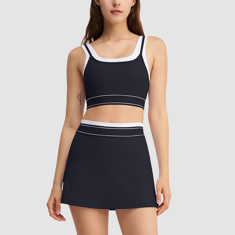 Wholesale Women's Contrast Stripe Halter Bra & Tennis Skirt Set – Sporty Two-Piece
