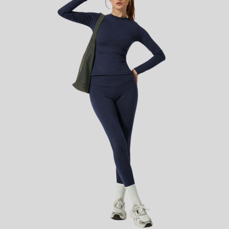 Long-Sleeve Slim Fit Tee+High-waisted leggings 2-piece set