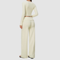 Wholesale Women's Brushed Yoga Set: Long-Sleeve Crop Top & Wide-Leg Pants