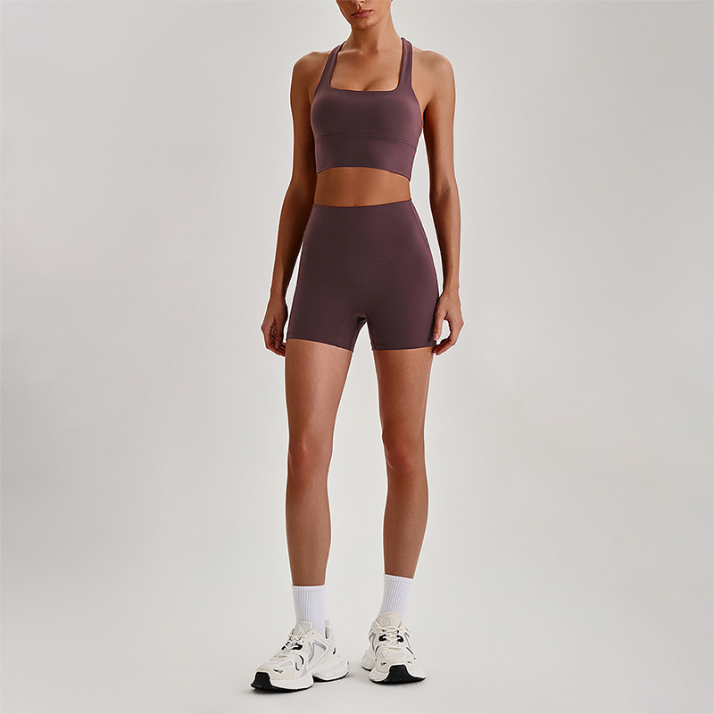 Wholesale Cross-Back Sports Bra & High-Waist Biker Shorts Set – Naked-Feel Quick-Dry Yoga 2-Piece