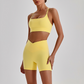 Wholesale Brushed Naked-Feel Open-Back Sports Bra & High-Waist Shorts Set – Sculpting Yoga 2-Piece