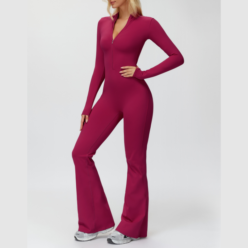 Stand-up collar+half-zip sports jumpsuit