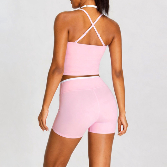 Wholesale Women's Color Block Racerback Sports Bra & Shorts Set – Naked Feel Yoga Gym Fitness Activewear