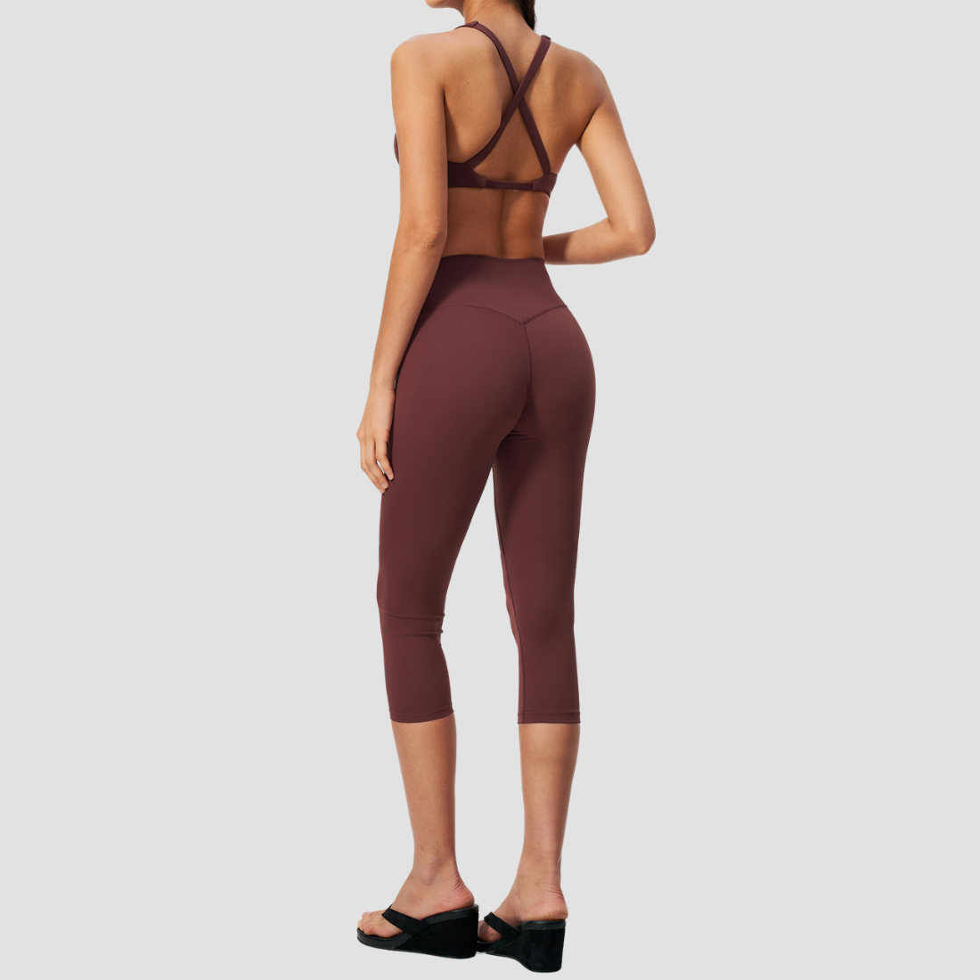Wholesale Women V-Neck Crisscross Back High Waist Butt Lift Cropped Pants Sports Set