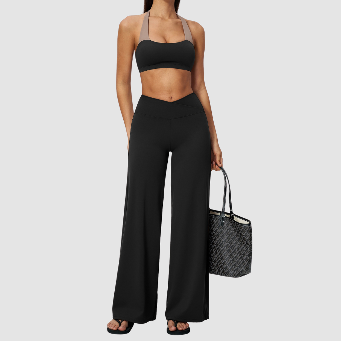 Wholesale Women's Halter Sports Bra & Wide-Leg Pants Two-Piece Set