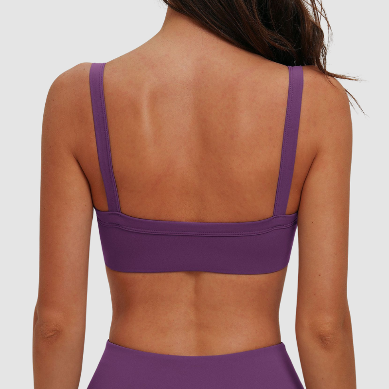 Wholesale Brushed Double-Strap Sports Bra – Open-Back Seam-Detail Yoga Bra with Chest Pad