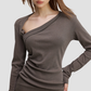 Wholesale Women’s Asymmetric Neck Streetwear Top & Shoulder Wrap – Washed Long Sleeve