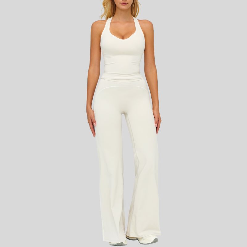 Contrasting racerback tank top+ High-waisted wide-leg pants 2-piece set