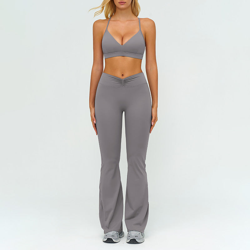 Removable bra pads + High-waisted flared pants 2-piece set