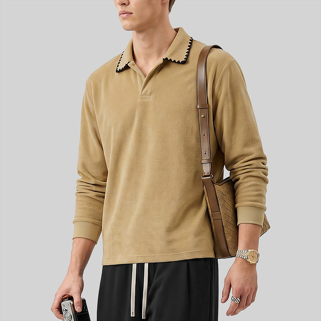 Wholesale Vintage Fleece Polo Sweatshirt – Heavyweight Loose Pullover