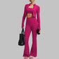 Square Neck Bra + Cropped Jacket + Flare Pants 3-piece set