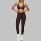 Removable padding sports bra+Pleated waistband sport leggings 2-piece set