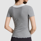 Wholesale Women's Faux Two-Piece Contrast Color Short-Sleeve Yoga Top – Slim Fit Activewear