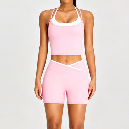 Wholesale Women's Color Block Racerback Sports Bra & Shorts Set – Naked Feel Yoga Gym Fitness Activewear