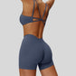 Sports bra with removable bra pads+High-waisted V-neck shorts at the back 2-piece set
