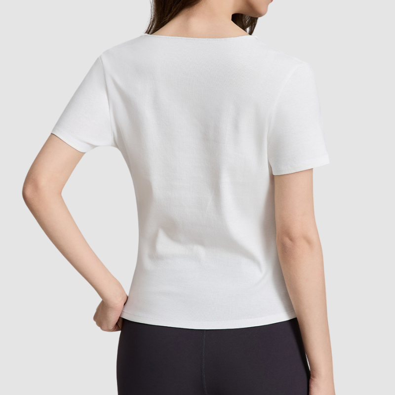 Wholesale Women's Lapel Collar Yoga Short-Sleeve Top with Side Slit Hem