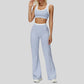 Contrast color sports bra + sport slightly flared pants 2-piece set