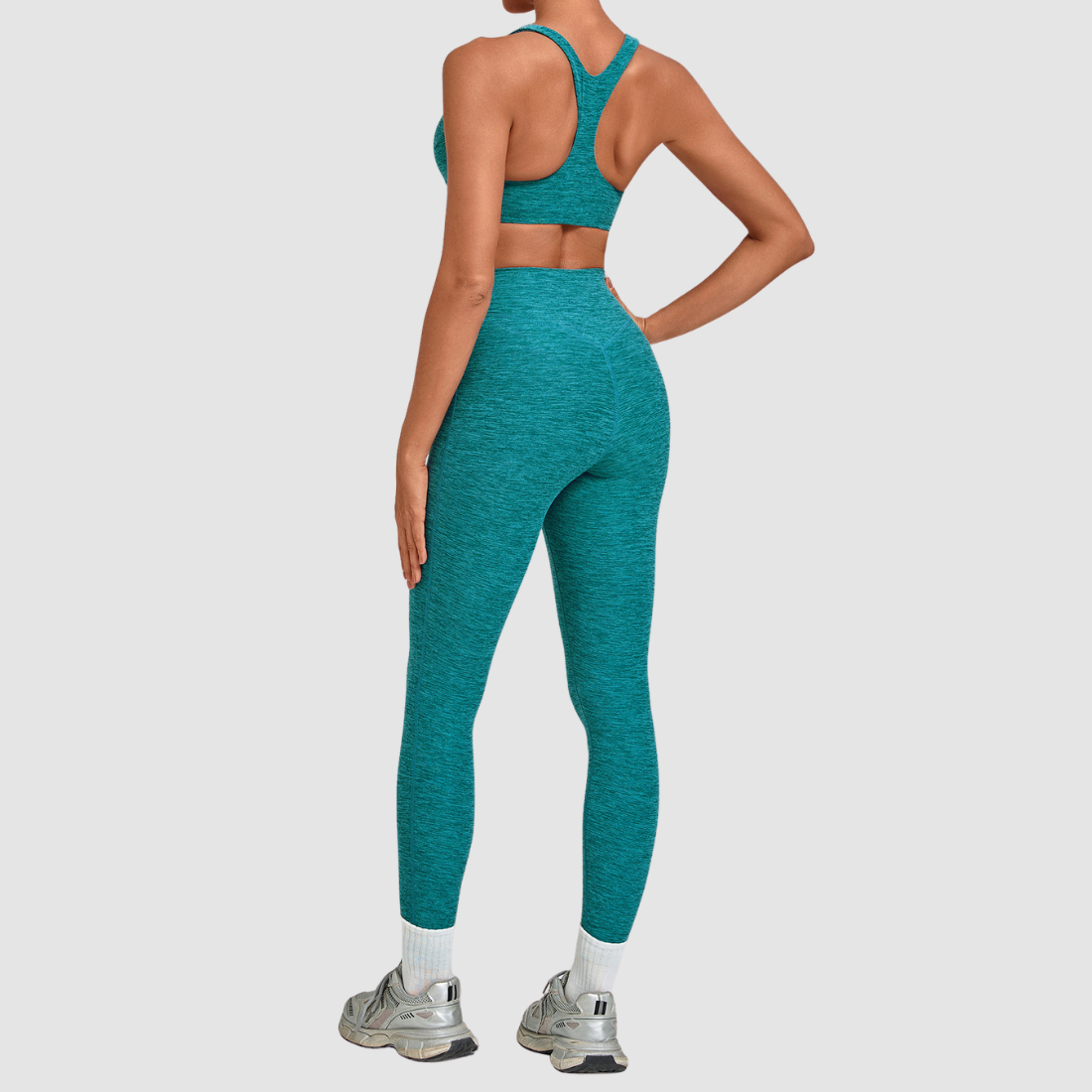 [Wholesale Women’s Ruched Sports Bra & High-Waist Leggings Yoga Set – 9291+1567]