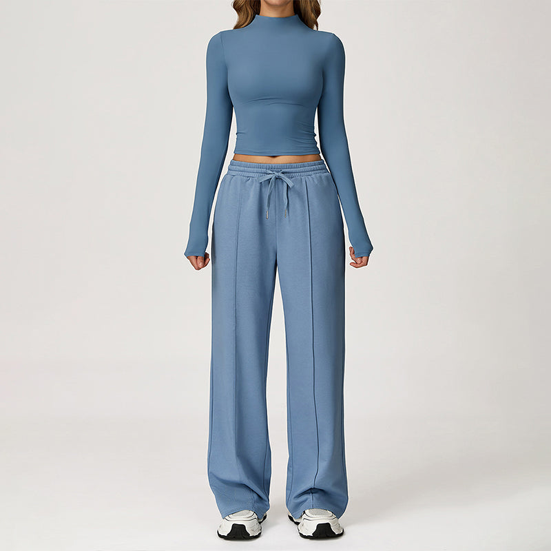 Quick-Dry Long Sleeve Top + Straight Leg Sweatpants 2 Piece Set