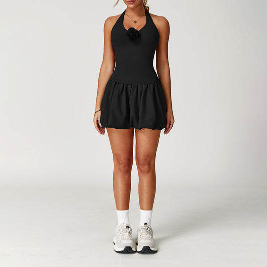 Halter Sports Top + Golf And Tennis skirts + Rose bud spike 3-Piece Set