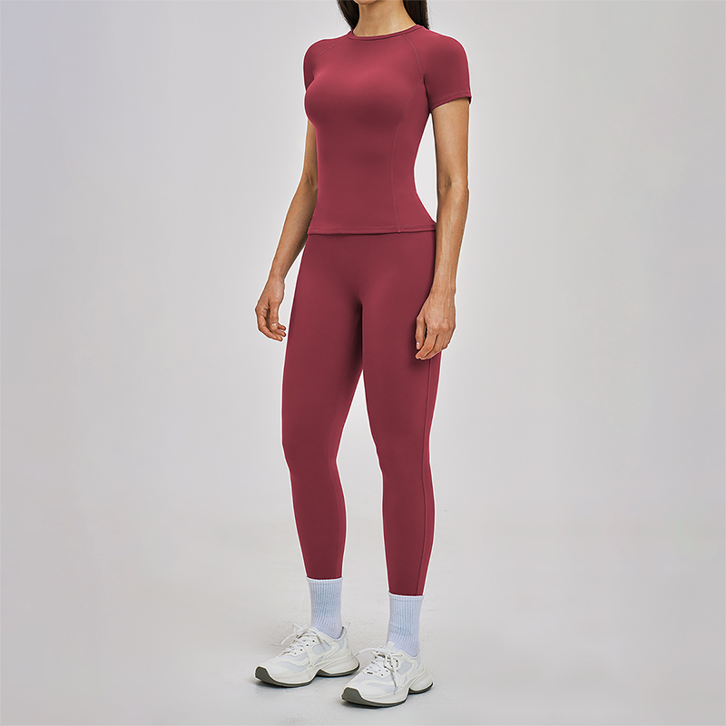Wholesale Round Neck Short Sleeve Tank Top+High Waist Legging 2-piece Set