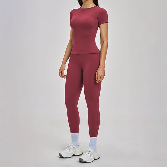 Wholesale Round Neck Short Sleeve Tank Top+High Waist Legging 2-piece Set