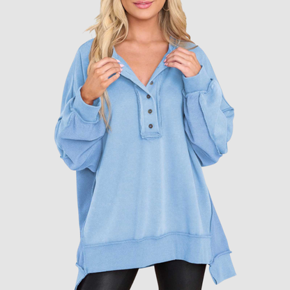Wholesale Round Neck Solid Color Button Loose-fitting Top