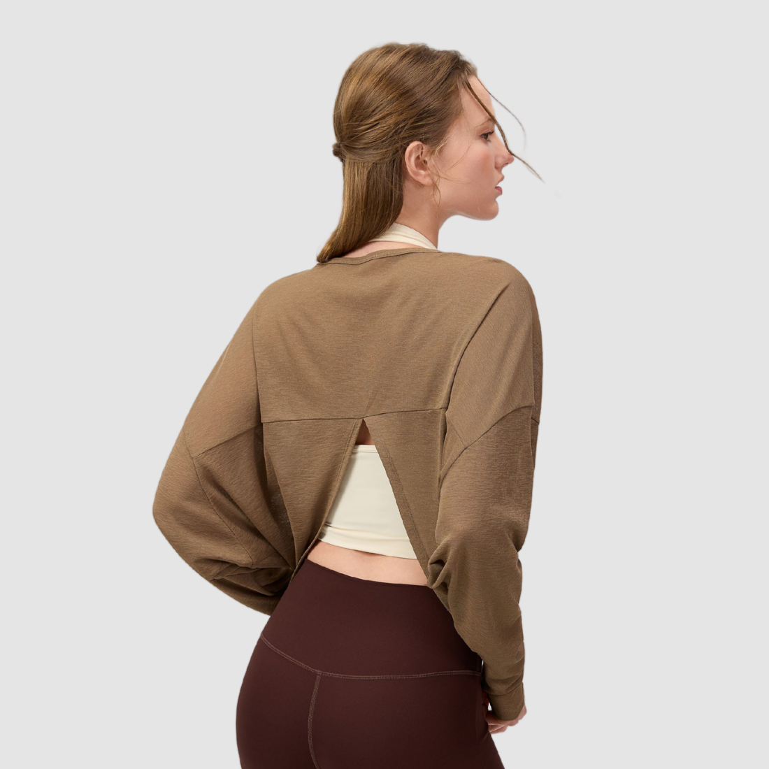Wholesale Women's Slub-Texture Long-Sleeve Yoga Top – Loose Running Cover-Up