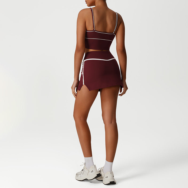 Snug-Fit Low-Cut Crop Top + Elastic Waistband Skirt 2-Piece Set