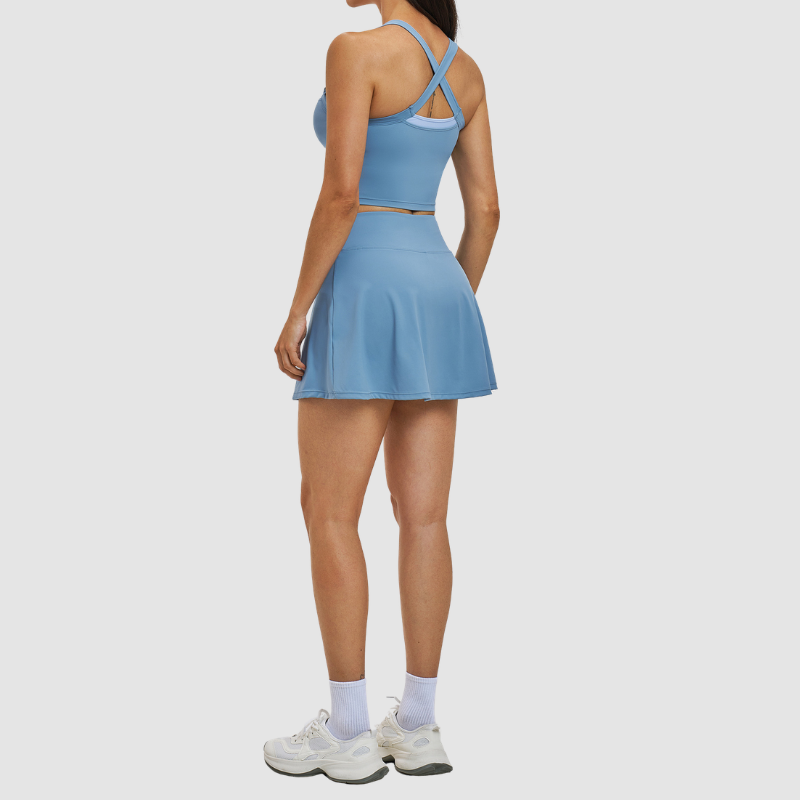Wholesale solid color vest+short skirt quick drying tennis set