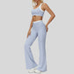 Contrast color sports bra + sport slightly flared pants 2-piece set