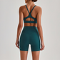 Wholesale Brushed Naked-Feel Open-Back Sports Bra & High-Waist Shorts Set – Sculpting Yoga 2-Piece