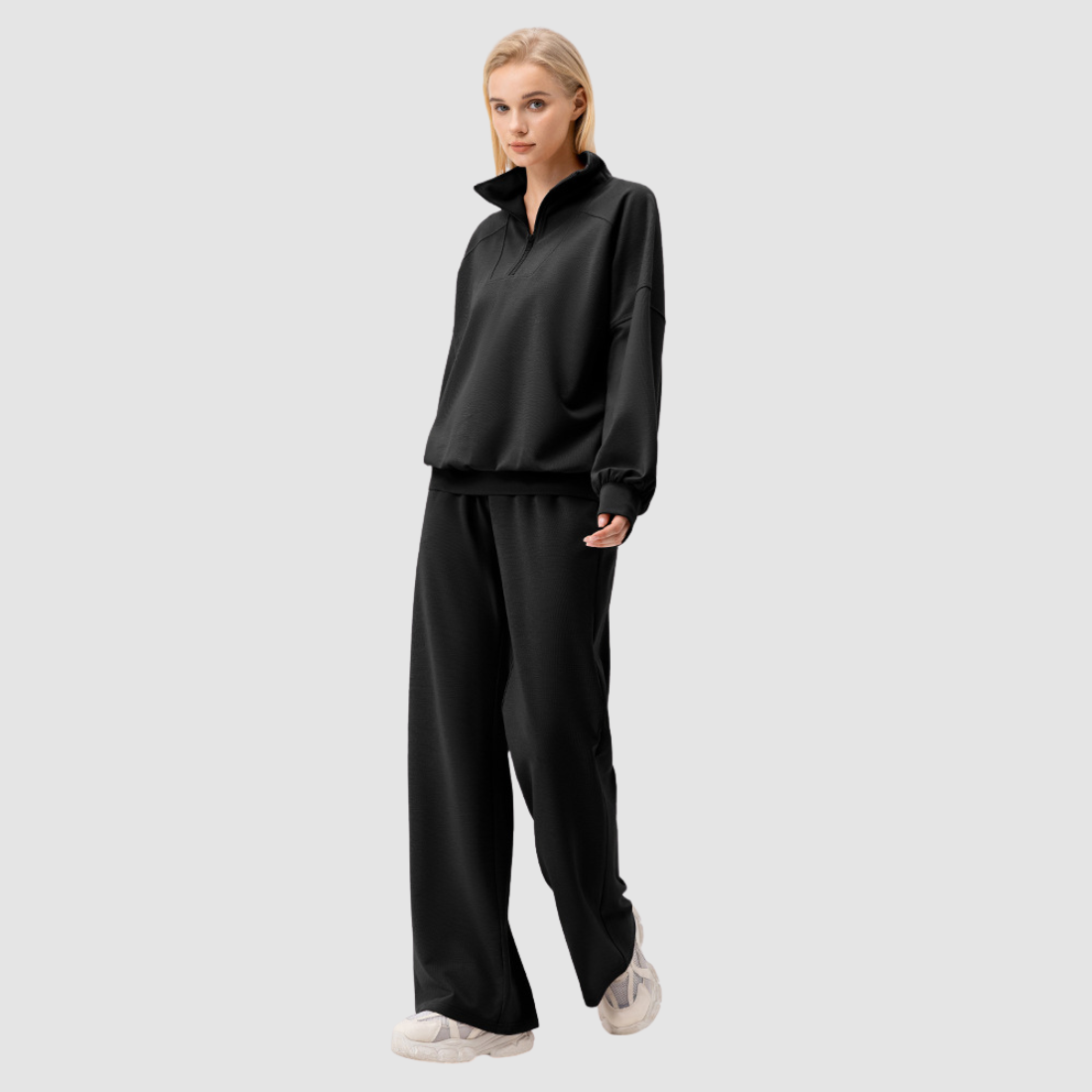 Wholesale Women’s Stand-Collar Lounge Set – Long Sleeve Sweatshirt & Wide-Leg Pants