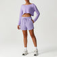 Quick-Drying Cropped Long Sleeves + Drawstring Shorts 2-Piece Set