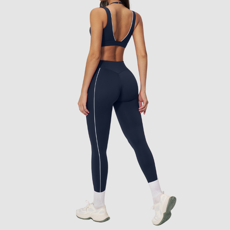 Wholesale Naked-Feel Stripe-Detail Sports Bra & High-Waist Leggings Set – Sculpting Yoga 2-Piece